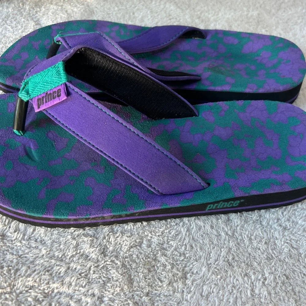 Vintage Prince Mens Flip Flops Size 11? Purple Teal Athletic Thong Sandals Foam